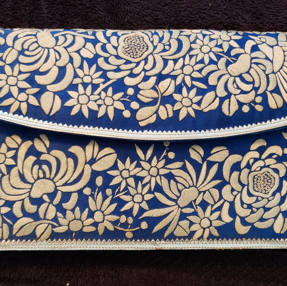 Vintage Blue & White Embroidered Clutch